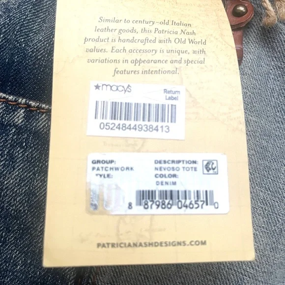 NWT Patricia Nash Denim Patchwork Tote Satchel - Picture 12 of 12